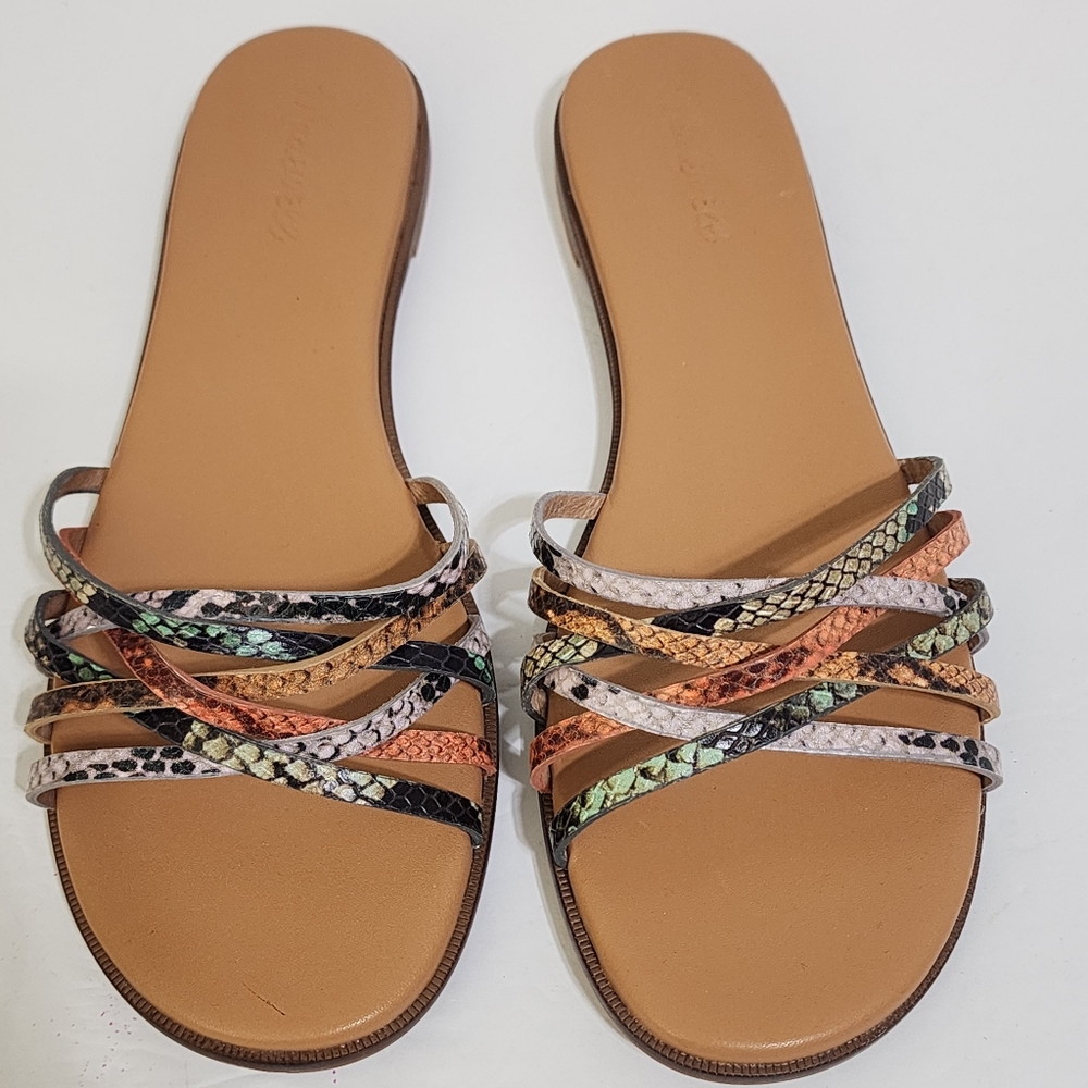 MADEWELL Tracie‎ Crisscross Snake Embossed Leather Slides 10 Multicolor